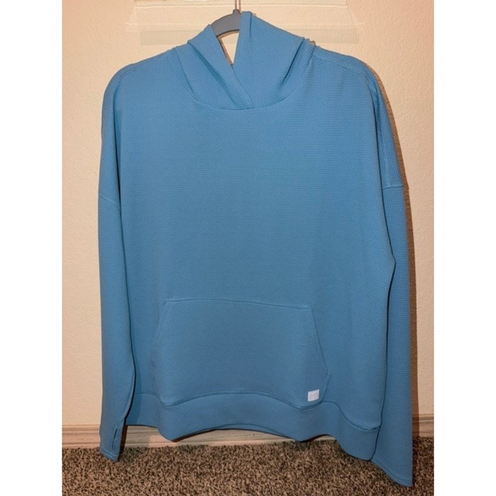Soybu Womens Blue Textured Waffle Knit Pullover Hoodie Thumbholes XL Athleisure